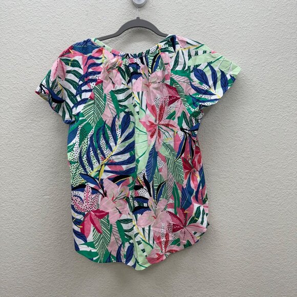 Loft Tropical Floral Flutter Short Sleeve Blouse Shirt Top Womens size Medium - Picture 5 of 7